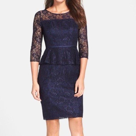 Adrianna Papell Dresses & Skirts - 🎉HP🎉 Adriana Papell Blue Lace Peplum Dress - 6